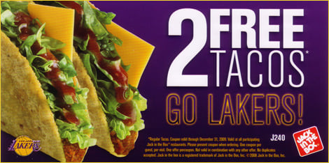 Jack and the box Lakers; promotions in sports