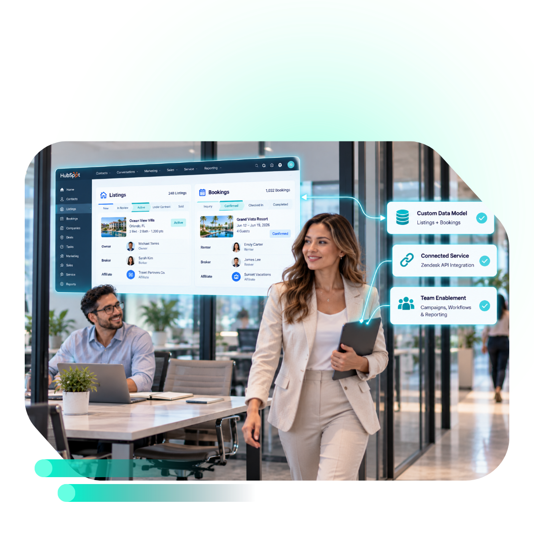 Connected CRM Workflow in a Modern Office framed