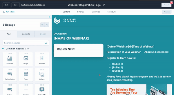 Add form to webinar registration page