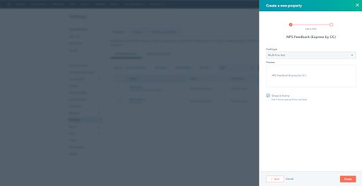 Create Second Custom Property- NPS Feedback