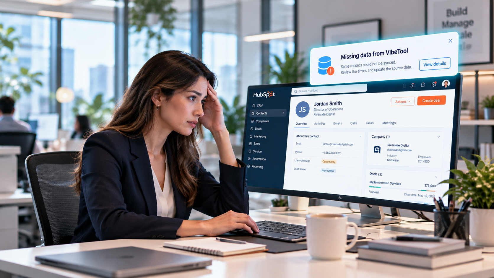 Focused Professional Reviewing Data Sync Alert