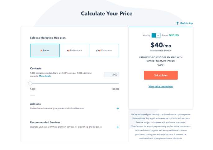 HubSpot Pricing Calculator