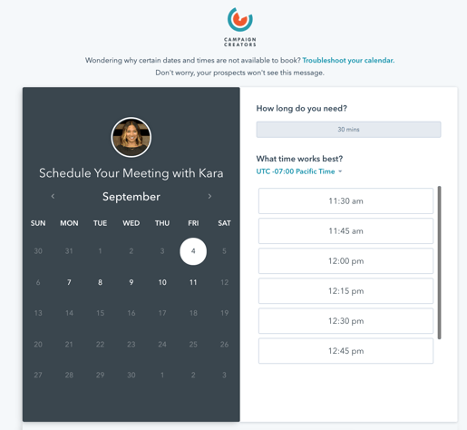 HubSpot Calendar Feature