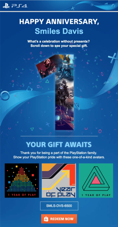 Playstation Anniversary Email