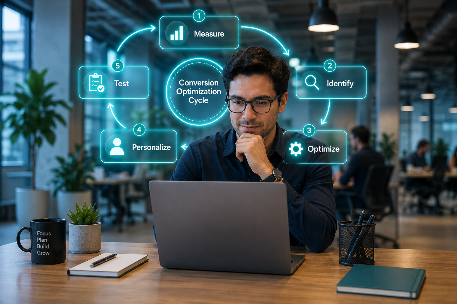 effective HubSpot CRO strategies follow a continuous cycle of measuring performance, identifying opportunities, optimizing key assets, personalizing experiences, and testing improvements.