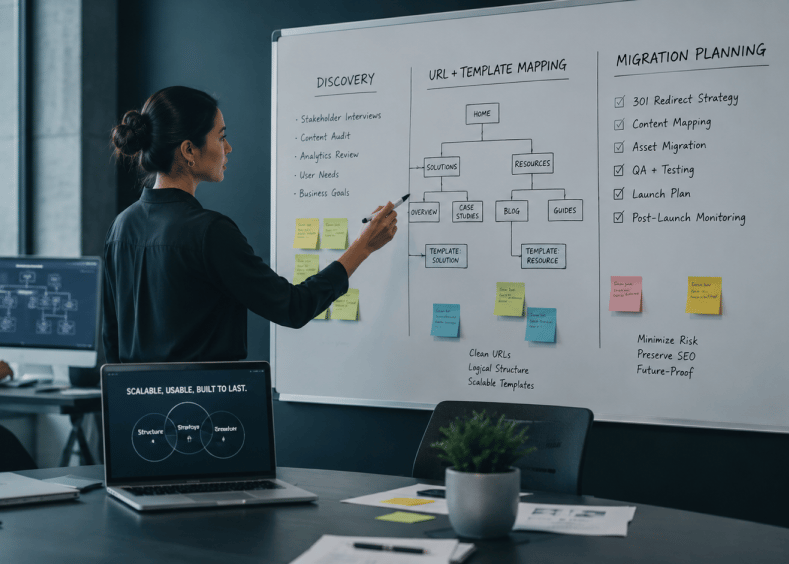 Woman brainstorming on whiteboard