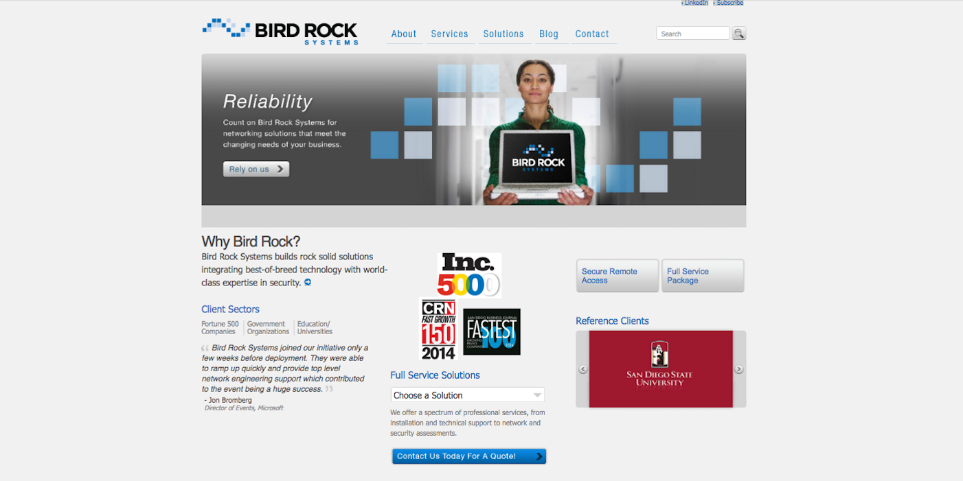 Bird Rock Systems Website Before 