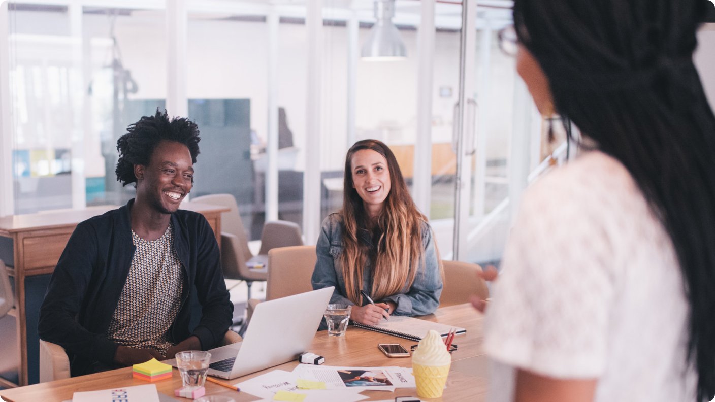 Smiling workers in office