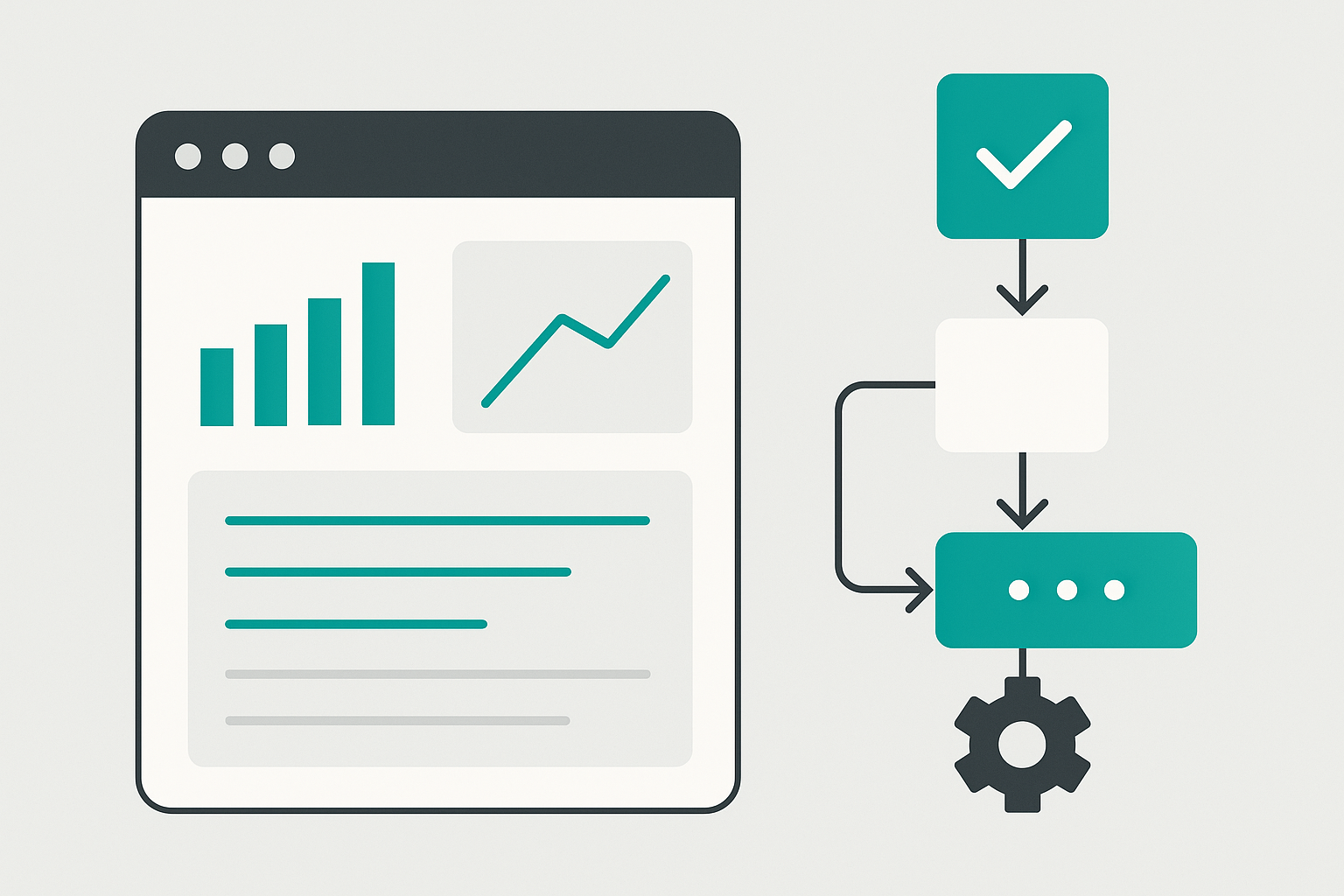 Minimalist geometric illustration: unified HubSpot dashboard, automation overlays, in teal/geometric style, visualizing orchestration and system clarity.